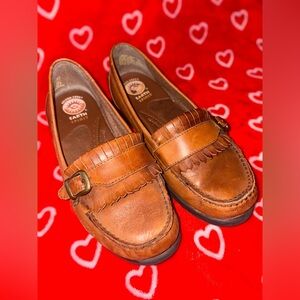 Earth Tan Leather Buckle Loafers